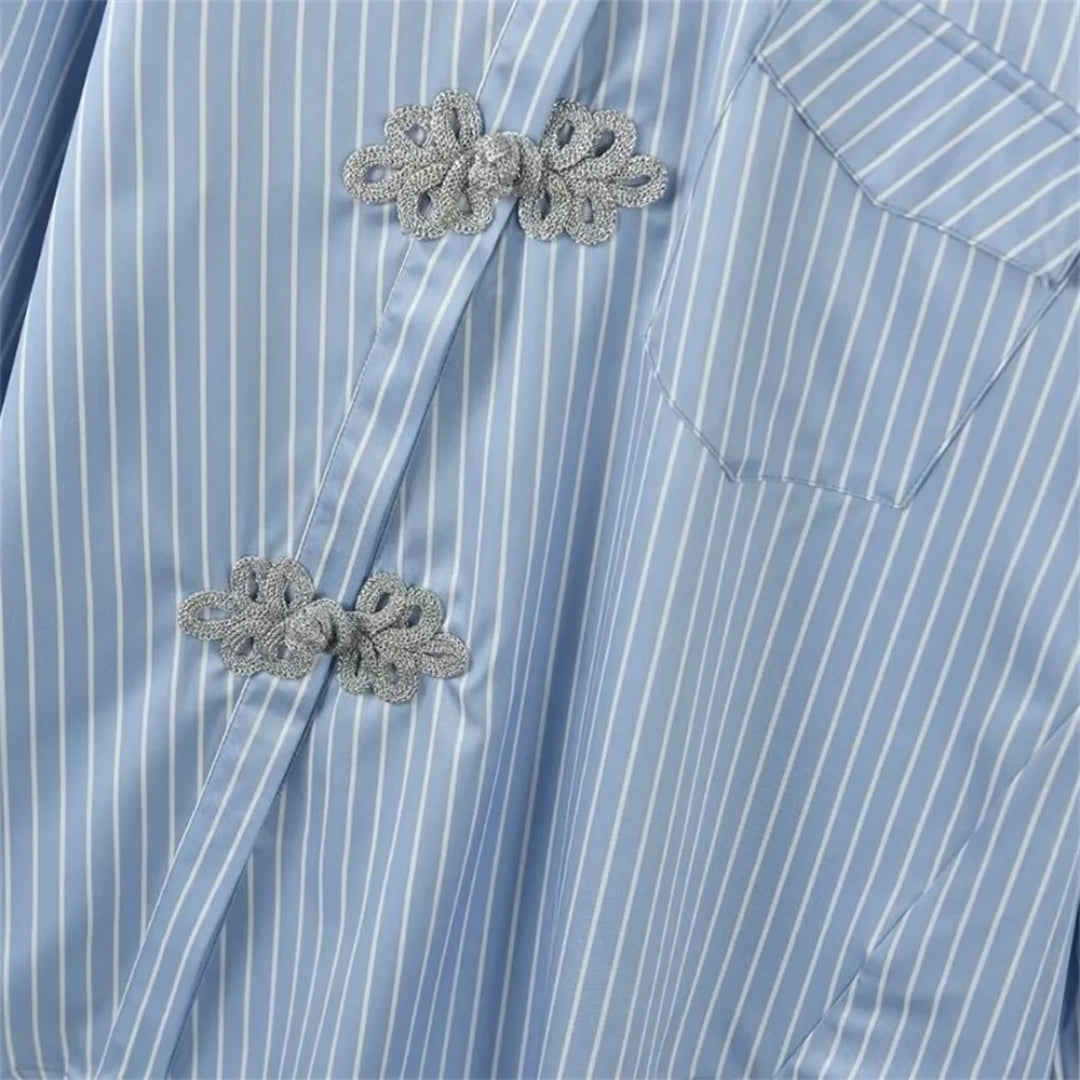 Stilla | Stribet Bluse Med Blomsterapplikering Lukninger