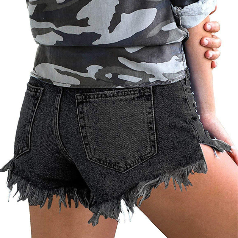 Dame shorts i afslappet destroyed-stil med frynse kant Stilla