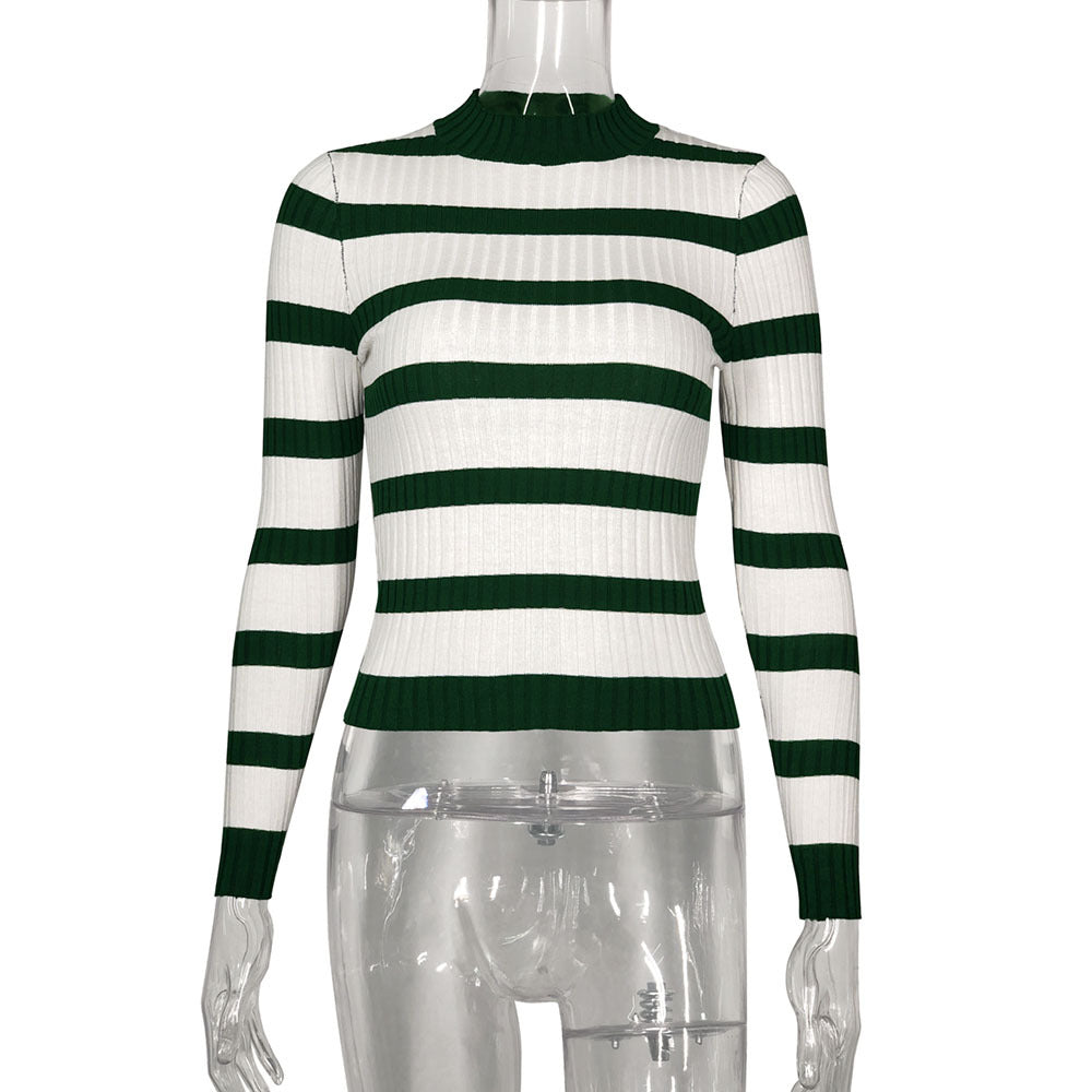 Dame langærmet strikket top med høj krave Stilla