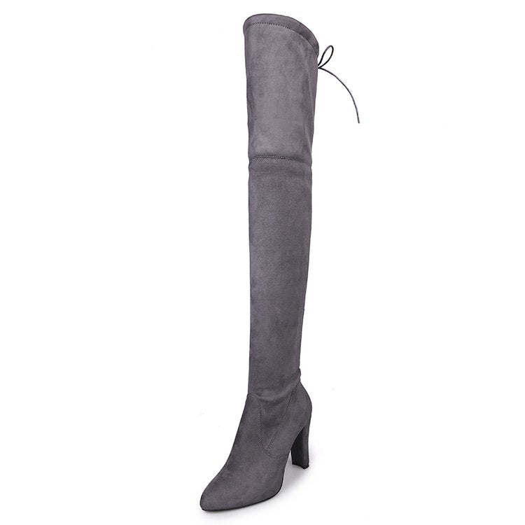 Dame Overknee-støvler med elegant blokhælhæl og justerbart snøredesign Stilla