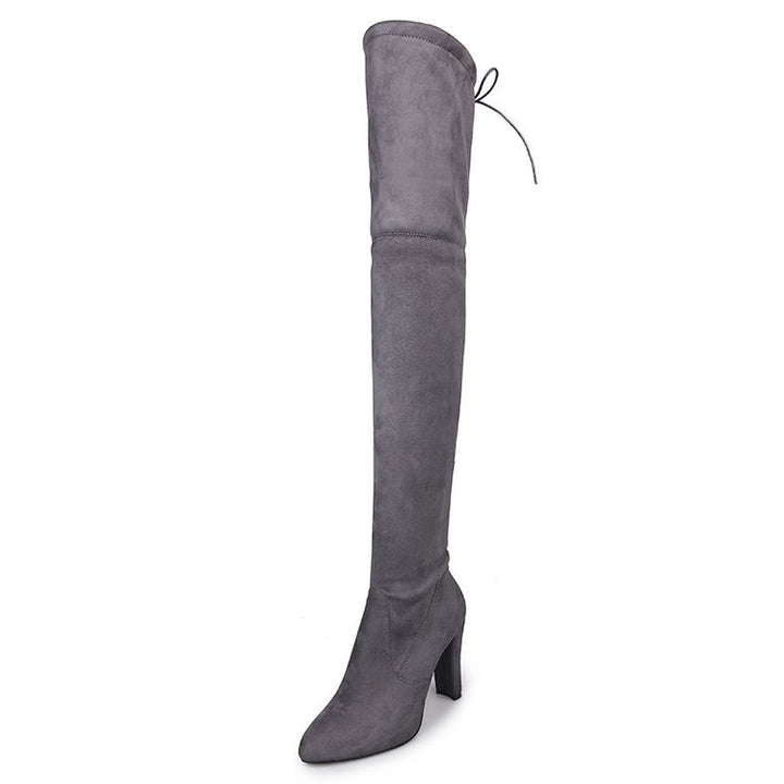 Dame Overknee-støvler med elegant blokhælhæl og justerbart snøredesign Stilla