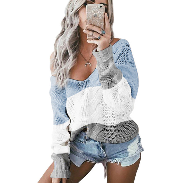 Kvindernes trendy strikket sweater med unikt farveblokdesign Stilla