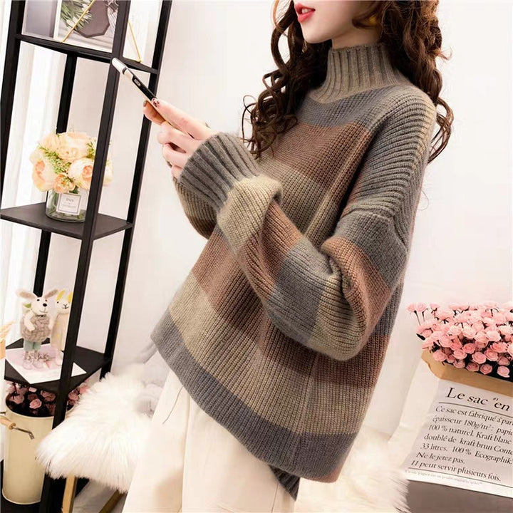Femme Chunky Turtleneck Stribet Striktrøje Stilla