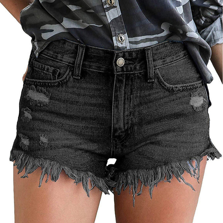 Dame shorts i afslappet destroyed-stil med frynse kant Stilla