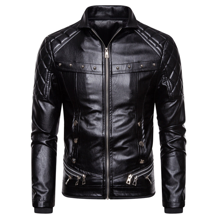 Herre quilted kunstlæder motorcykeljakke med plys krave Stilla