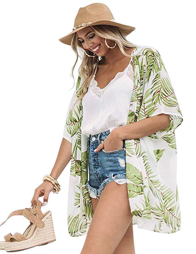 Dame stilfuld kimono med botanisk tryk Stilla