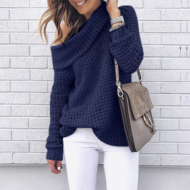 Damernes strikkede sweater med off-shoulder design og struktureret overflade Stilla