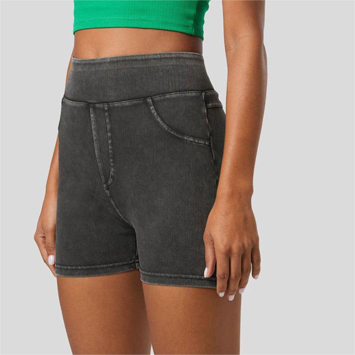 Stilla | Høj Talje Denim Yoga Shorts Stilet Komfort Til Træning & Hverdagsbrug