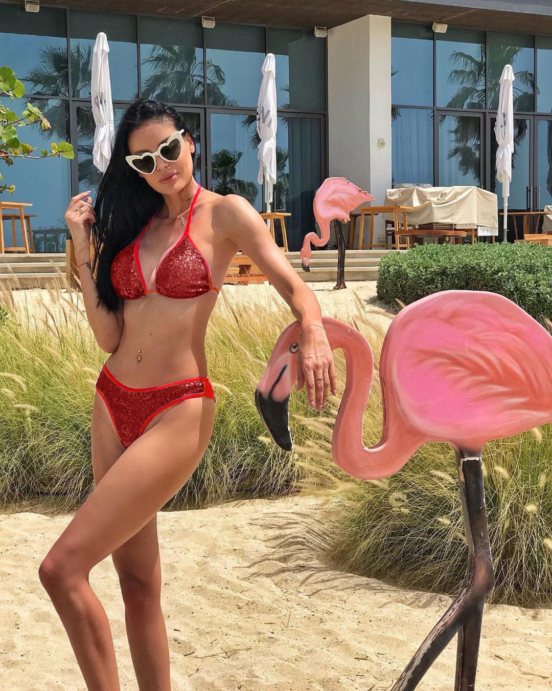 Dame trekant-bikini med glitrende paljetbesætning og elastisk design Stilla
