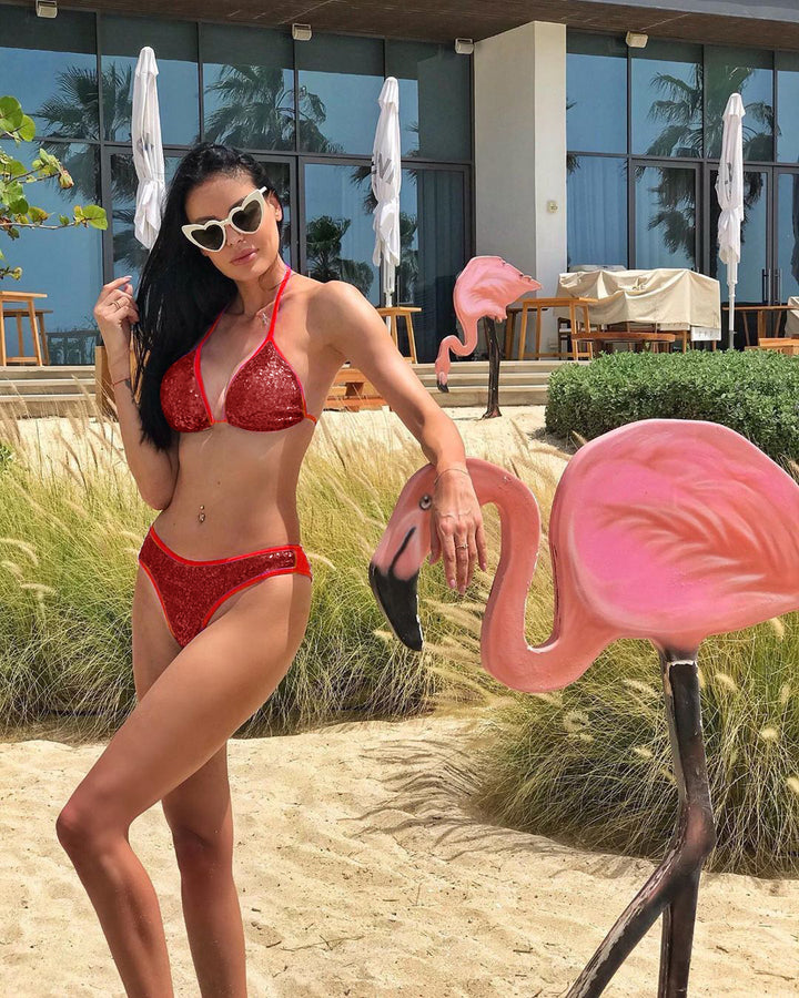 Dame trekant-bikini med glitrende paljetbesætning og elastisk design Stilla