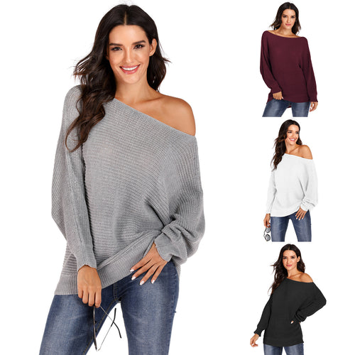 Dame Oversized Strikpullover med off-shoulder design og afslappet snit Stilla