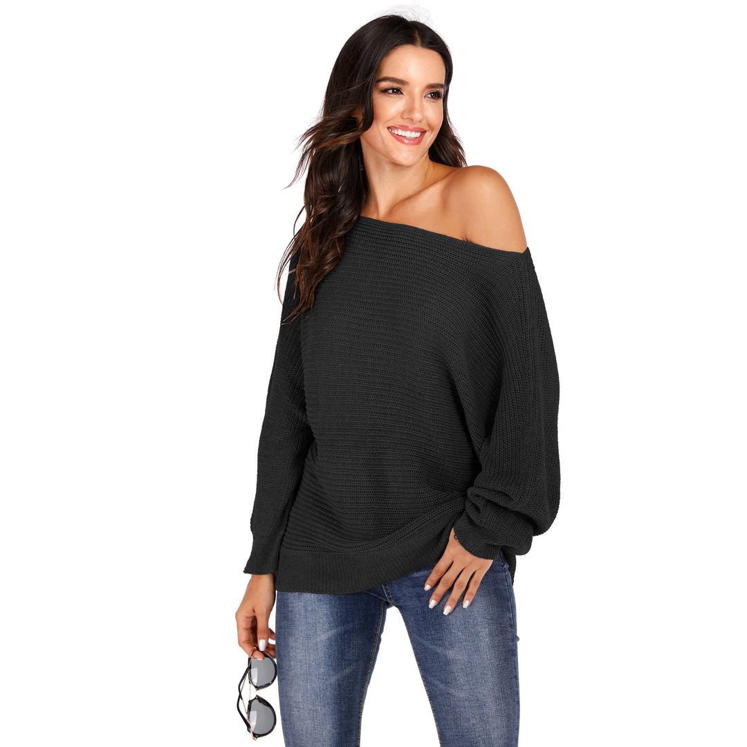 Dame Oversized Strikpullover med off-shoulder design og afslappet snit Stilla