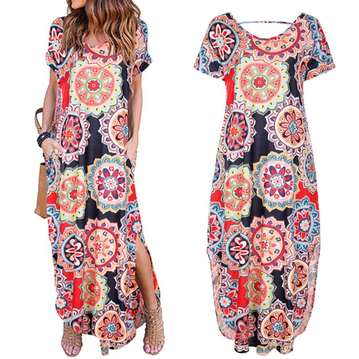 Dame Floral Maxi Kjole med siden Slids Stilla