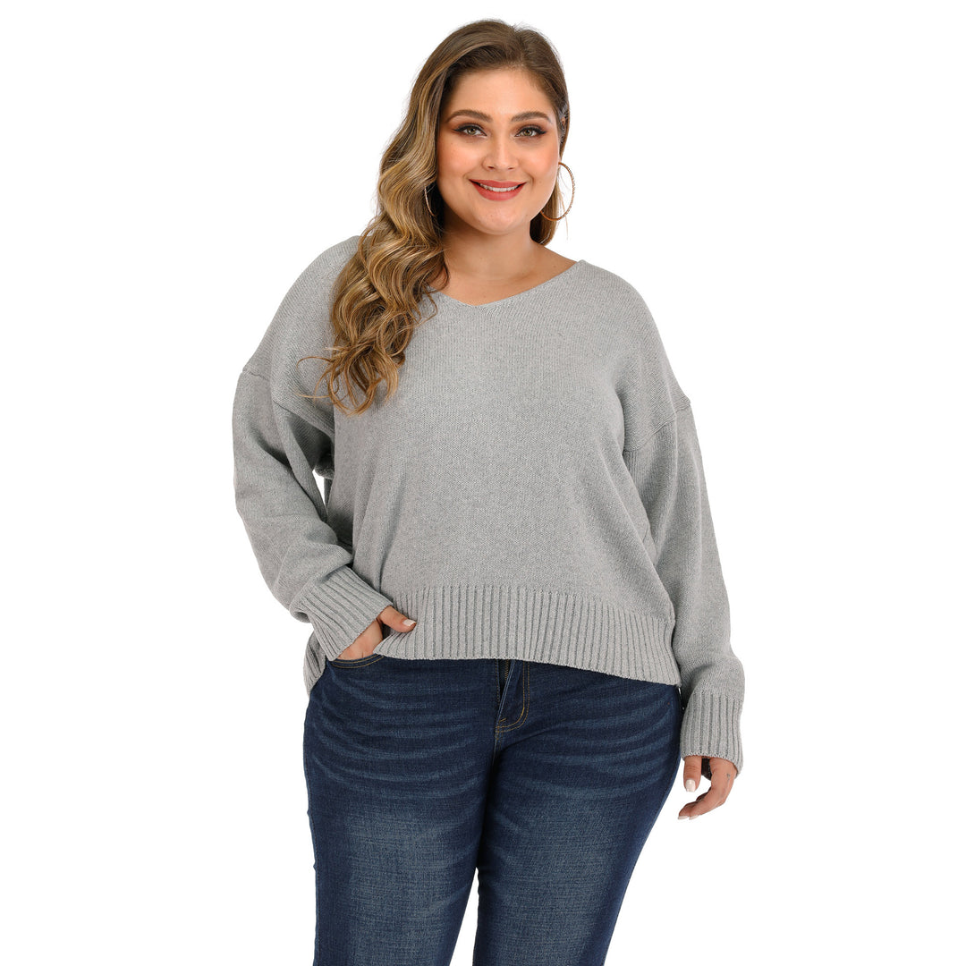 Dame afslappet sweater med dropped shoulders og V-udskæring Stilla