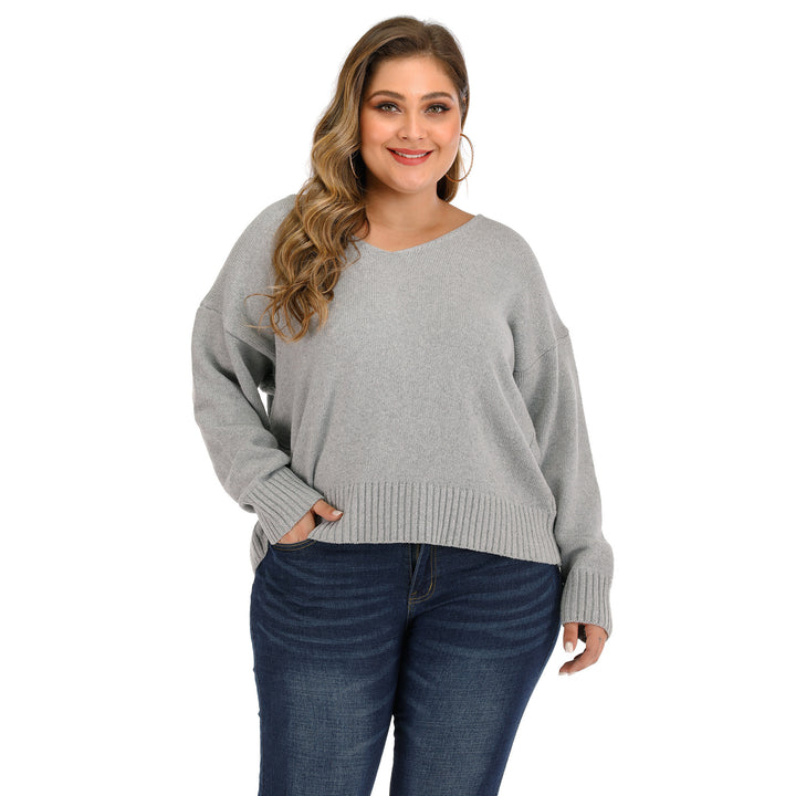Dame afslappet sweater med dropped shoulders og V-udskæring Stilla