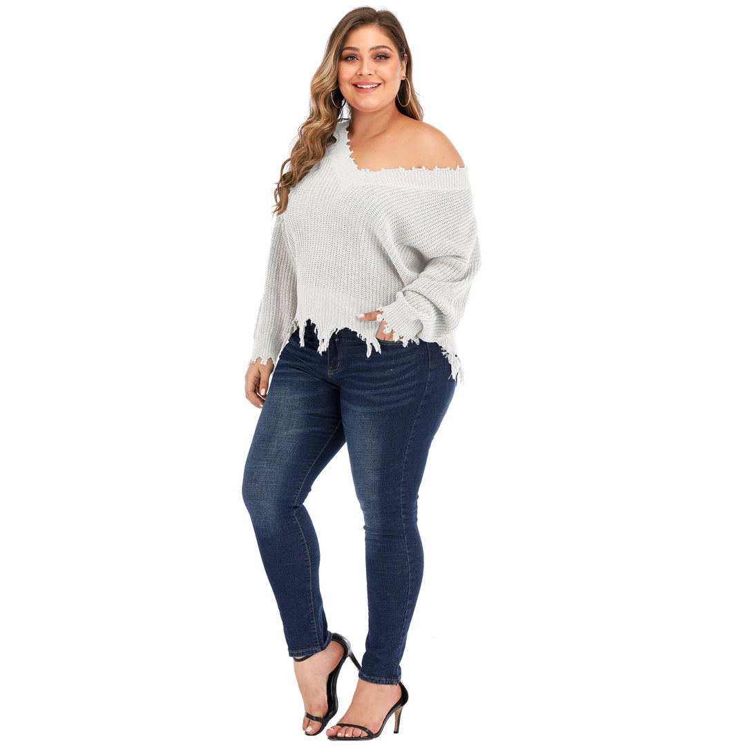 Dame Off-Shoulder Revnet Strikpullover Stilla