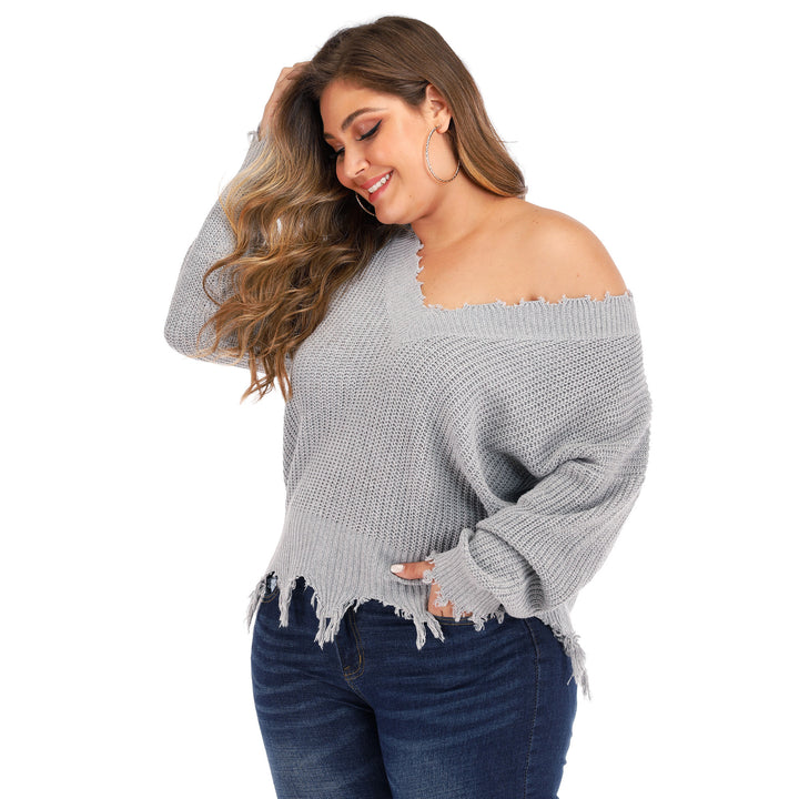 Dame Off-Shoulder Revnet Strikpullover Stilla