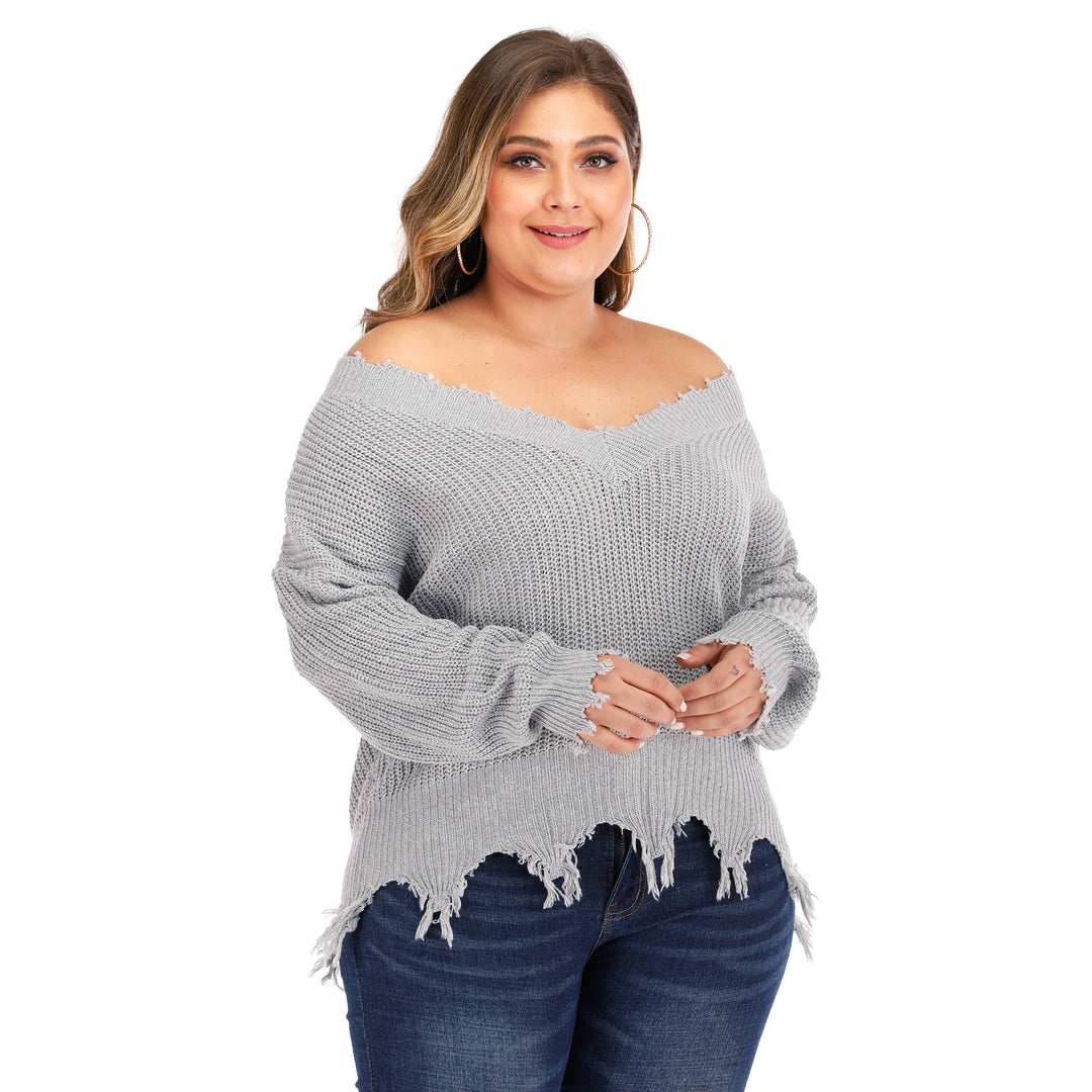 Dame Off-Shoulder Revnet Strikpullover Stilla