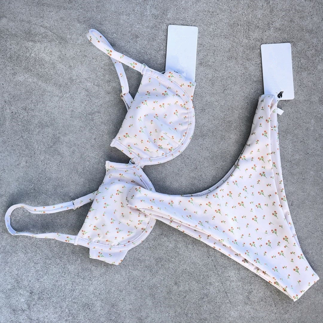 Dame bøjle-bikini-sæt med floral design og høj benudskæring Stilla