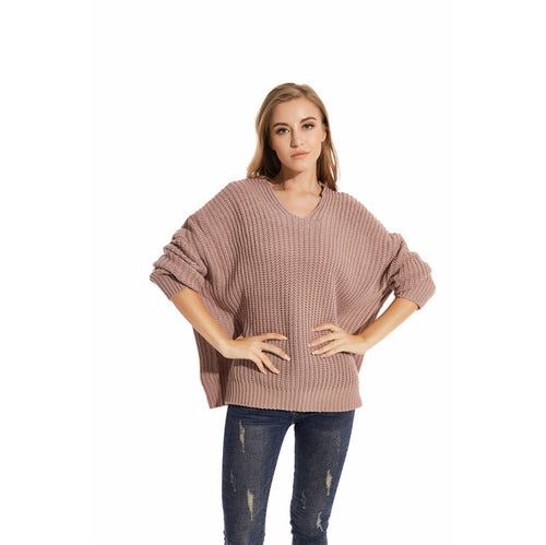 Dame oversized strikketrøje med dyb V-udskæring og afslappet pasform Stilla