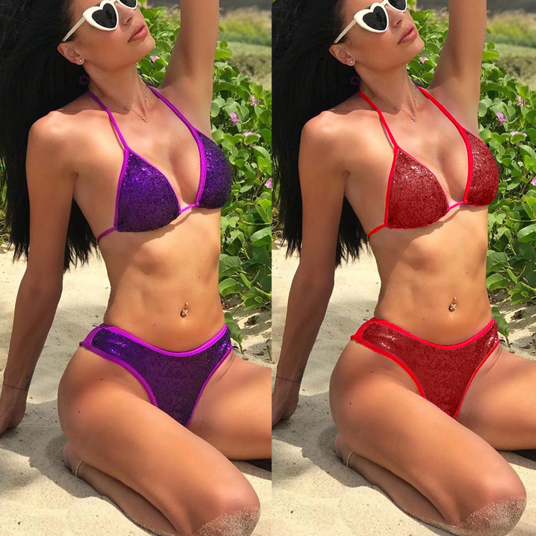 Dame trekant-bikini med glitrende paljetbesætning og elastisk design Stilla