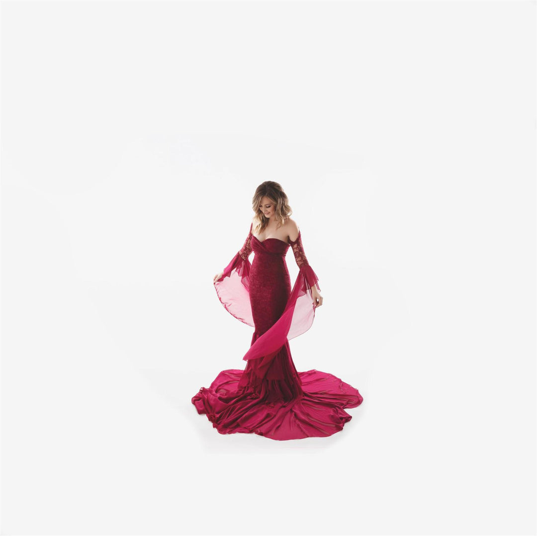 Dame Off-Shoulder Havfruekjole med Chiffonærmer Stilla