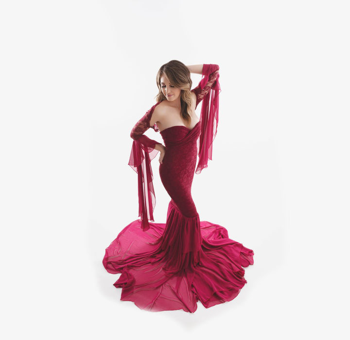 Dame Off-Shoulder Havfruekjole med Chiffonærmer Stilla