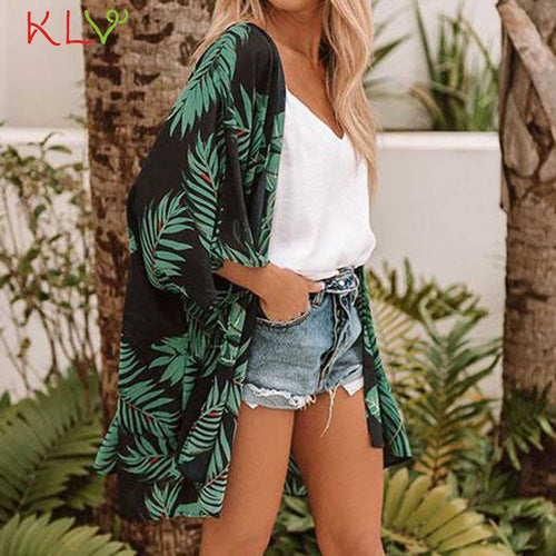 Dame luftig strandkimono med blomsterdesign Stilla