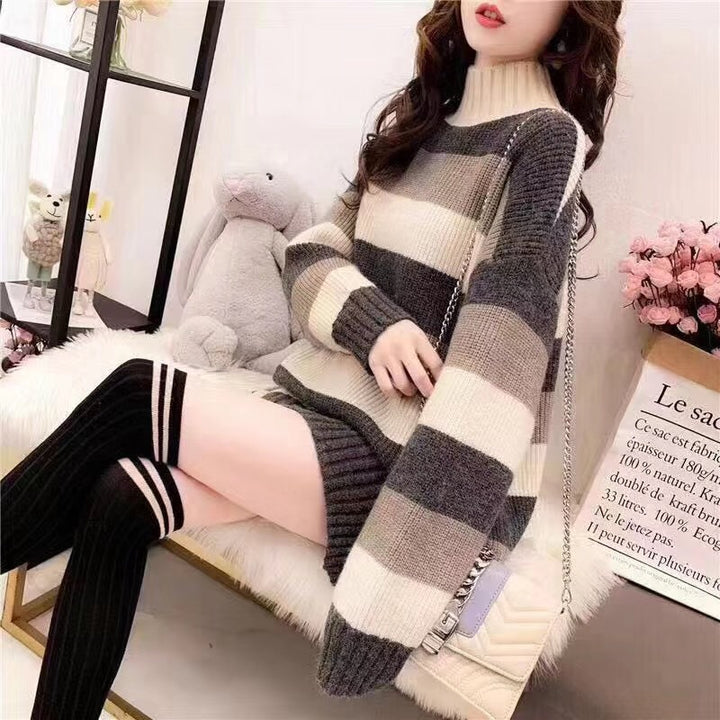 Femme Chunky Turtleneck Stribet Striktrøje Stilla