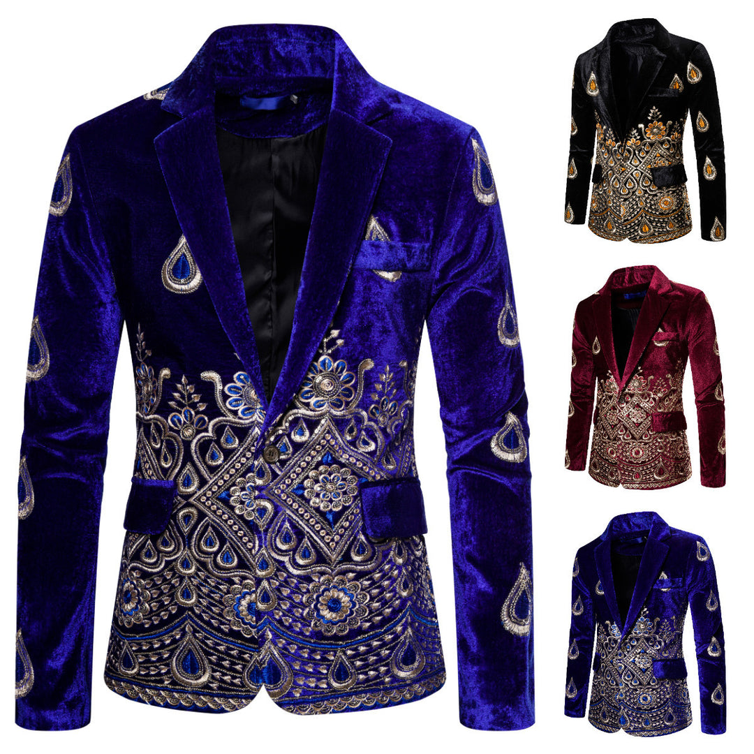 Mænd Broderet Velour Blazer Stilla