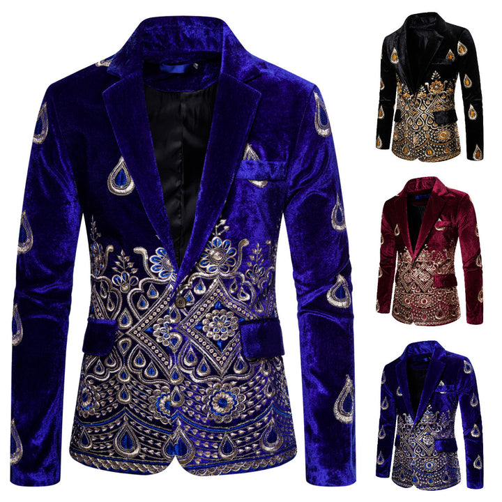 Mænd Broderet Velour Blazer Stilla