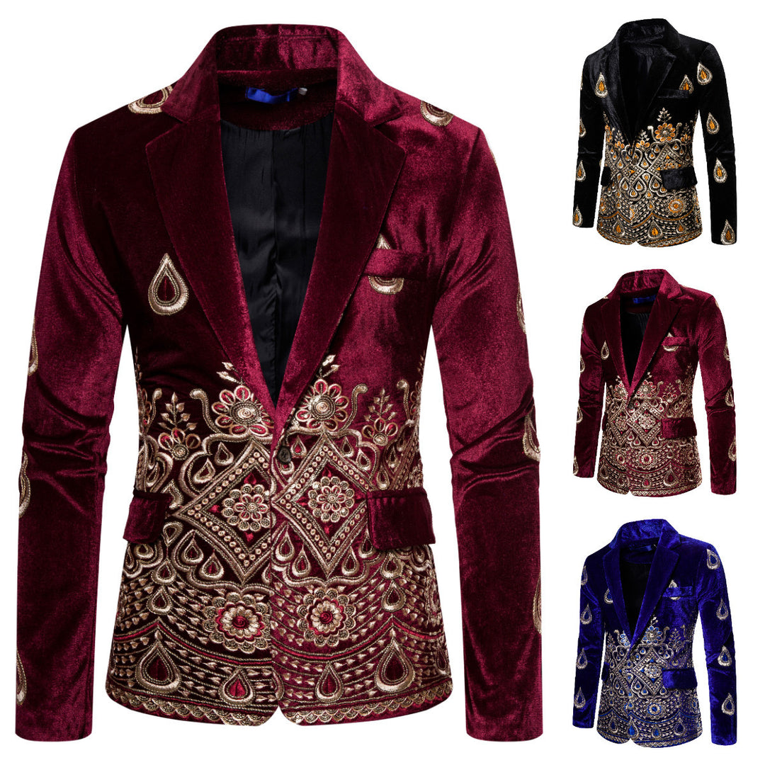 Mænd Broderet Velour Blazer Stilla