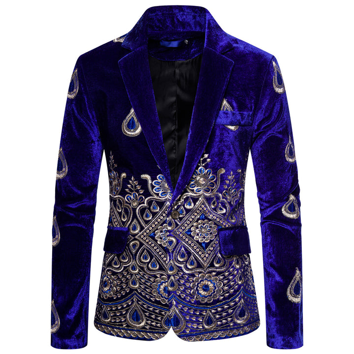 Mænd Broderet Velour Blazer Stilla
