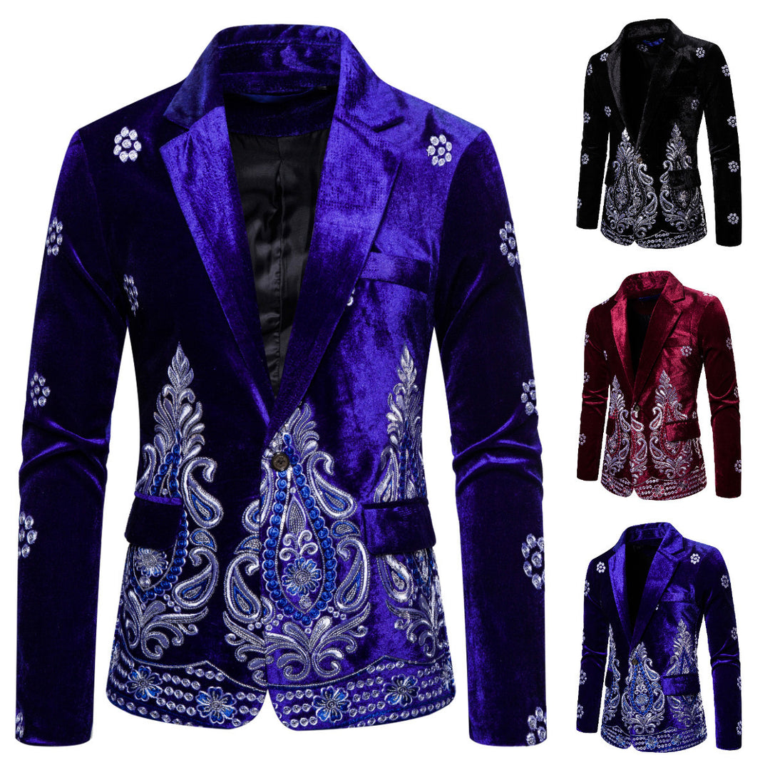 Herrer Elegant Fløjl Broderet Blazer Stilla