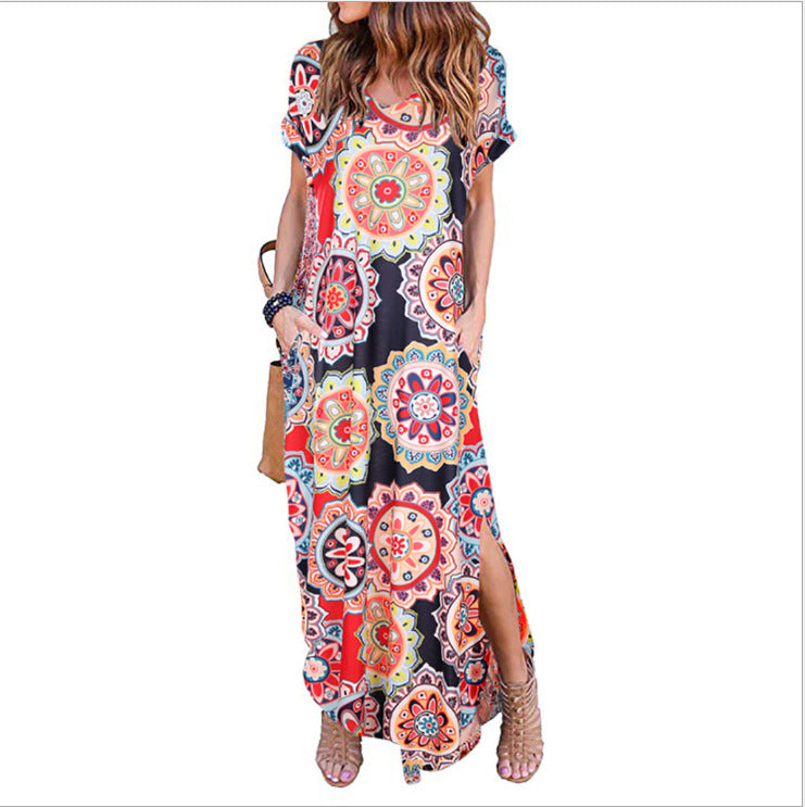 Dame Floral Maxi Kjole med siden Slids Stilla
