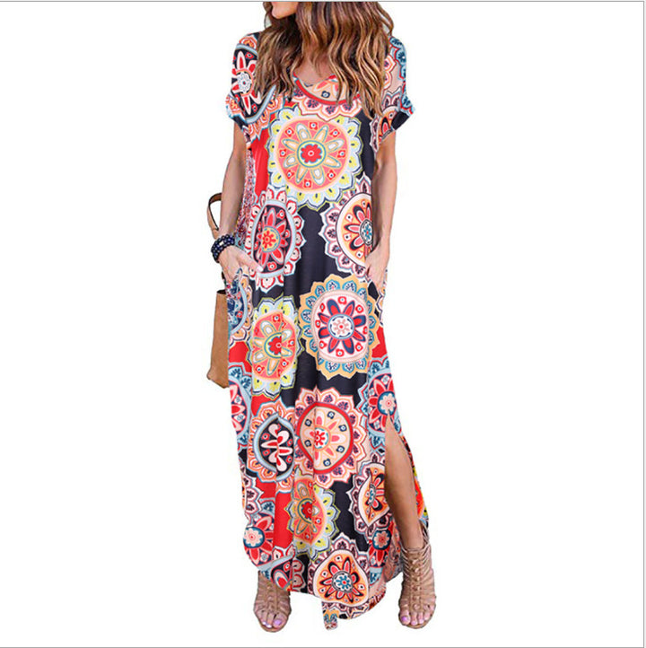 Dame Floral Maxi Kjole med siden Slids Stilla