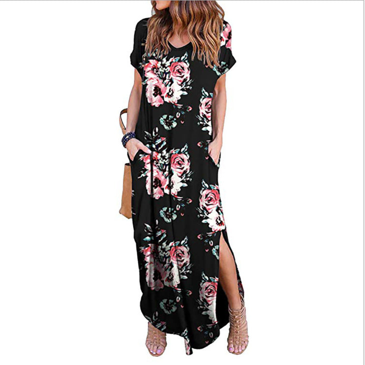 Dame Floral Maxi Kjole med siden Slids Stilla