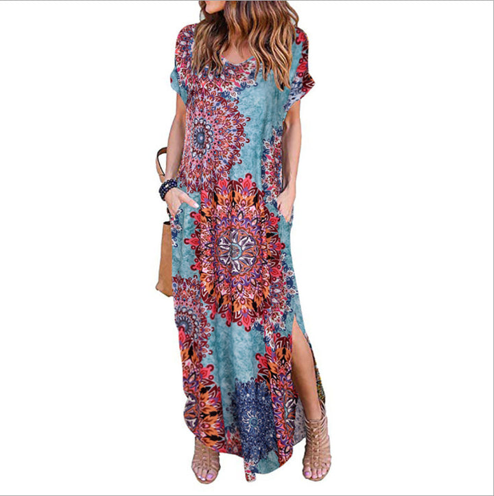 Dame Floral Maxi Kjole med siden Slids Stilla