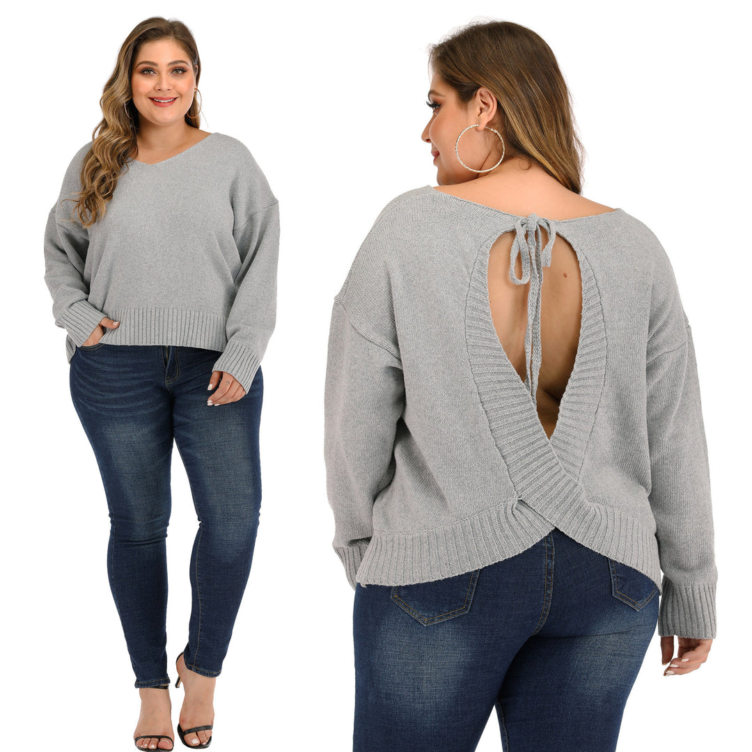 Dame afslappet sweater med dropped shoulders og V-udskæring Stilla