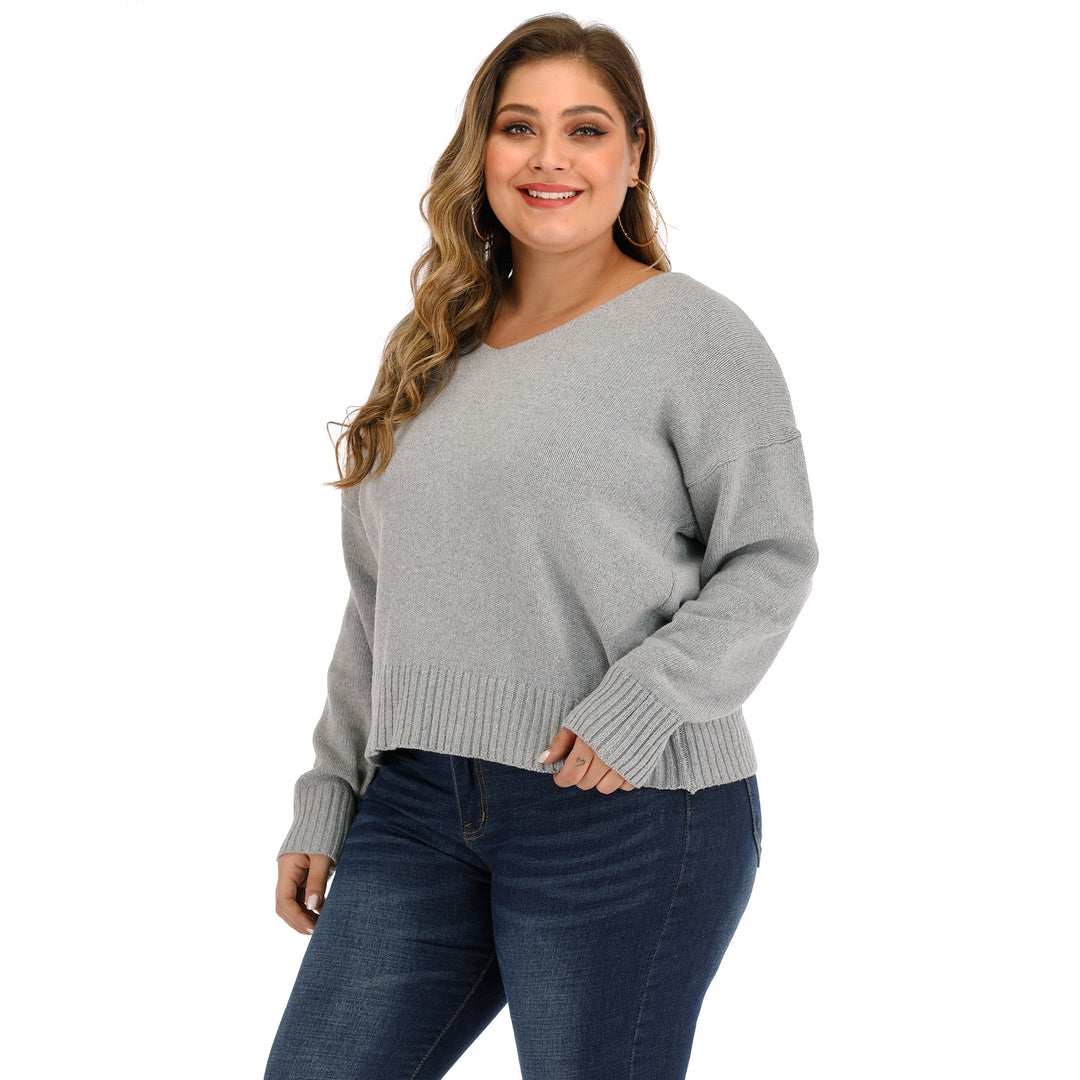 Dame afslappet sweater med dropped shoulders og V-udskæring Stilla