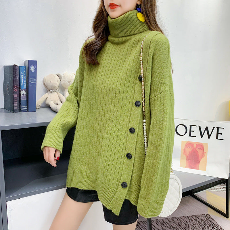 Femme Rullekrave Knap-Op Oversized Pullover Stilla