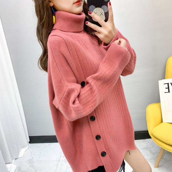 Femme Rullekrave Knap-Op Oversized Pullover Stilla
