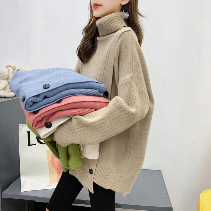Femme Rullekrave Knap-Op Oversized Pullover Stilla