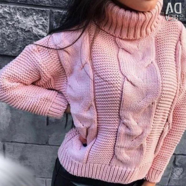 Dame oversized strikpullover med høj krave og mode flettet mønster Stilla