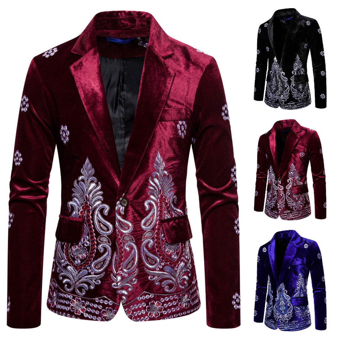 Herrer Elegant Fløjl Broderet Blazer Stilla