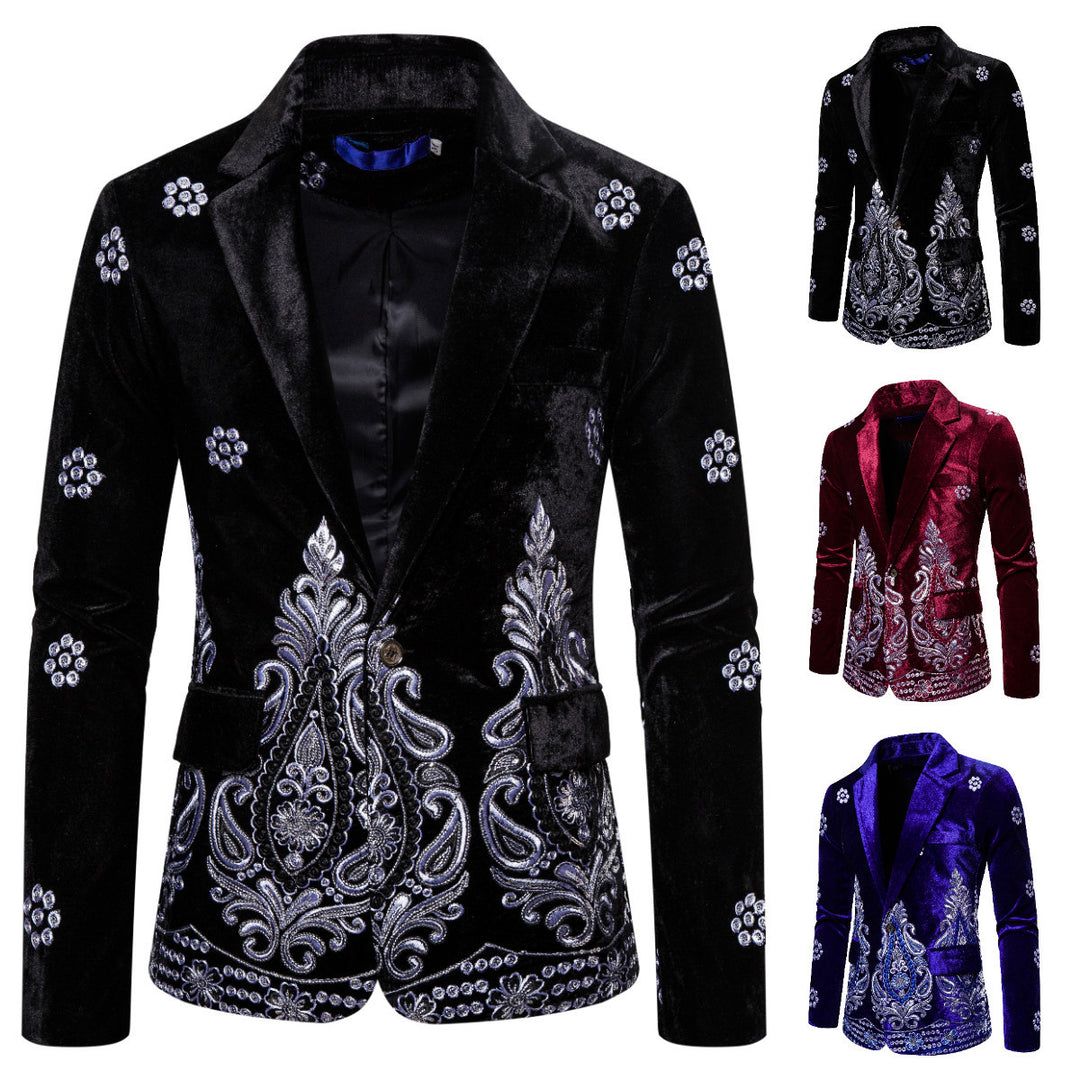 Herrer Elegant Fløjl Broderet Blazer Stilla