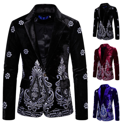 Herrer Elegant Fløjl Broderet Blazer Stilla