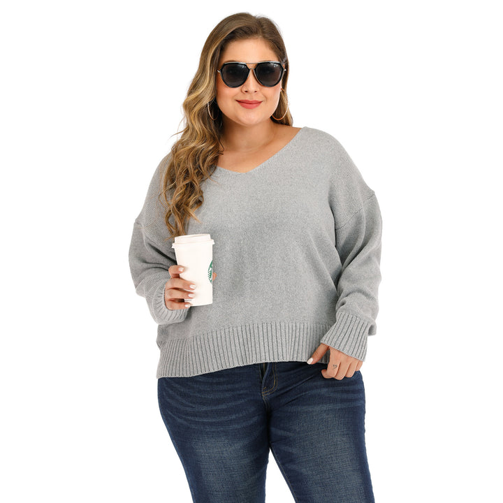 Dame afslappet sweater med dropped shoulders og V-udskæring Stilla