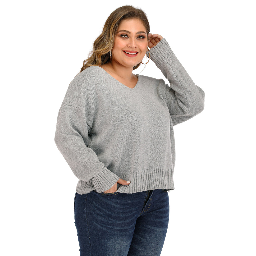 Dame afslappet sweater med dropped shoulders og V-udskæring Stilla