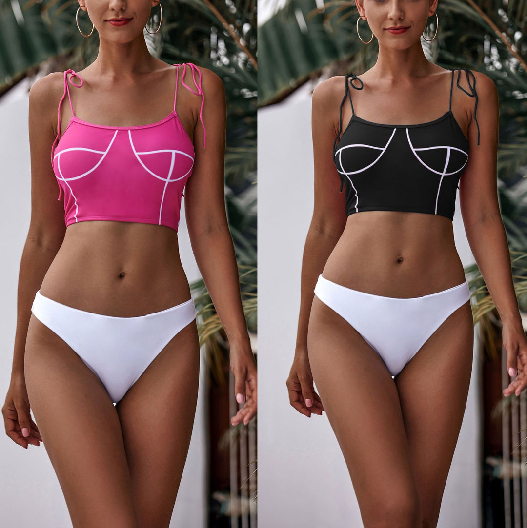 Dame Crop-Top Bikini med legende snøredetaljer og høj cut-out Stilla